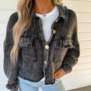 Stylish Black and Gray Button-Up Jacket